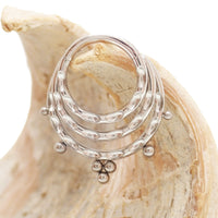 Hammered 3-tier hinged clicker body jewelry with beaded design, 8mm and 10mm sizes, from Body Clickers Body Jewelry.
