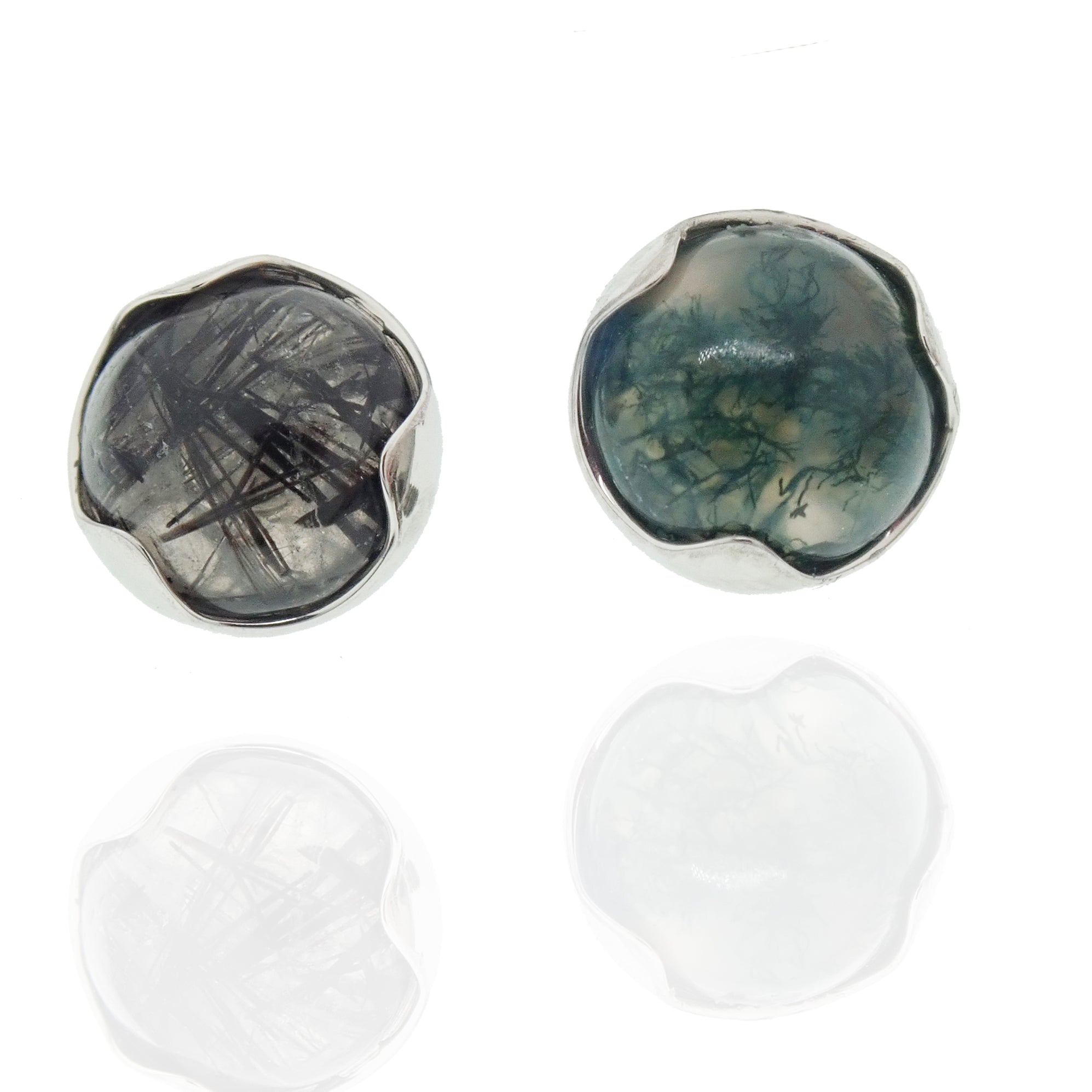 Moss agate 14G natural stone attachment top for body jewelry, featuring a polished stone design by Body Clickers Body Jewelry.