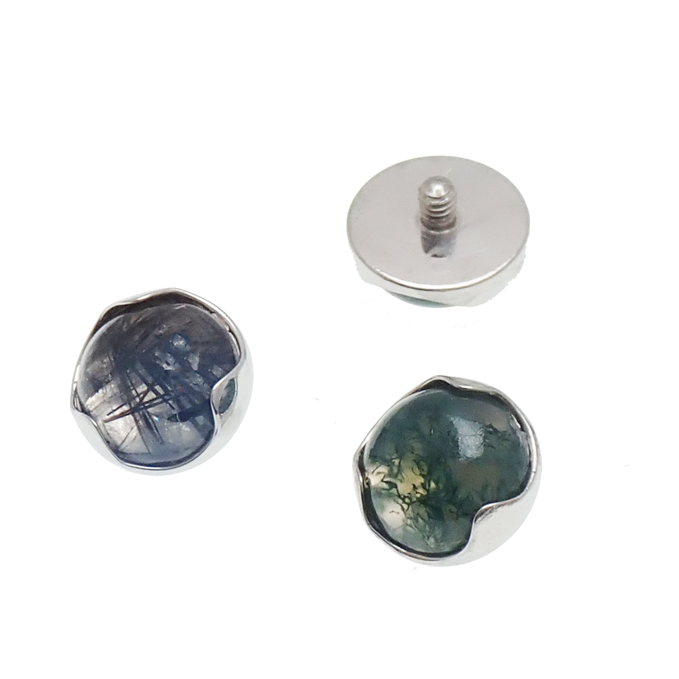 Moss agate 14G natural stone attachment top for body jewelry by Body Clickers, featuring a polished stone design.