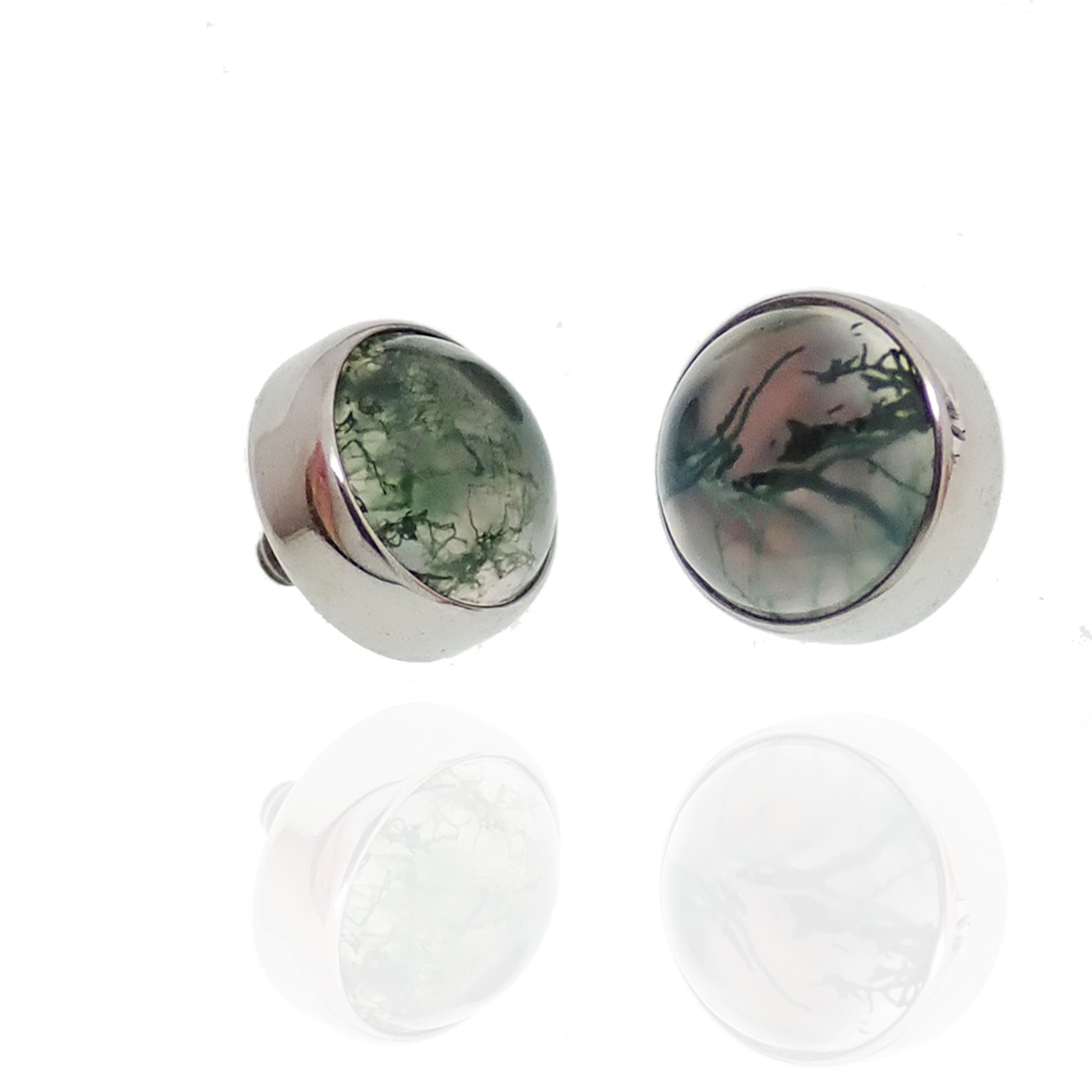 Moss Agate natural stone attachment top for body jewelry, 0.9mm gauge, by Body Clickers Body Jewelry.