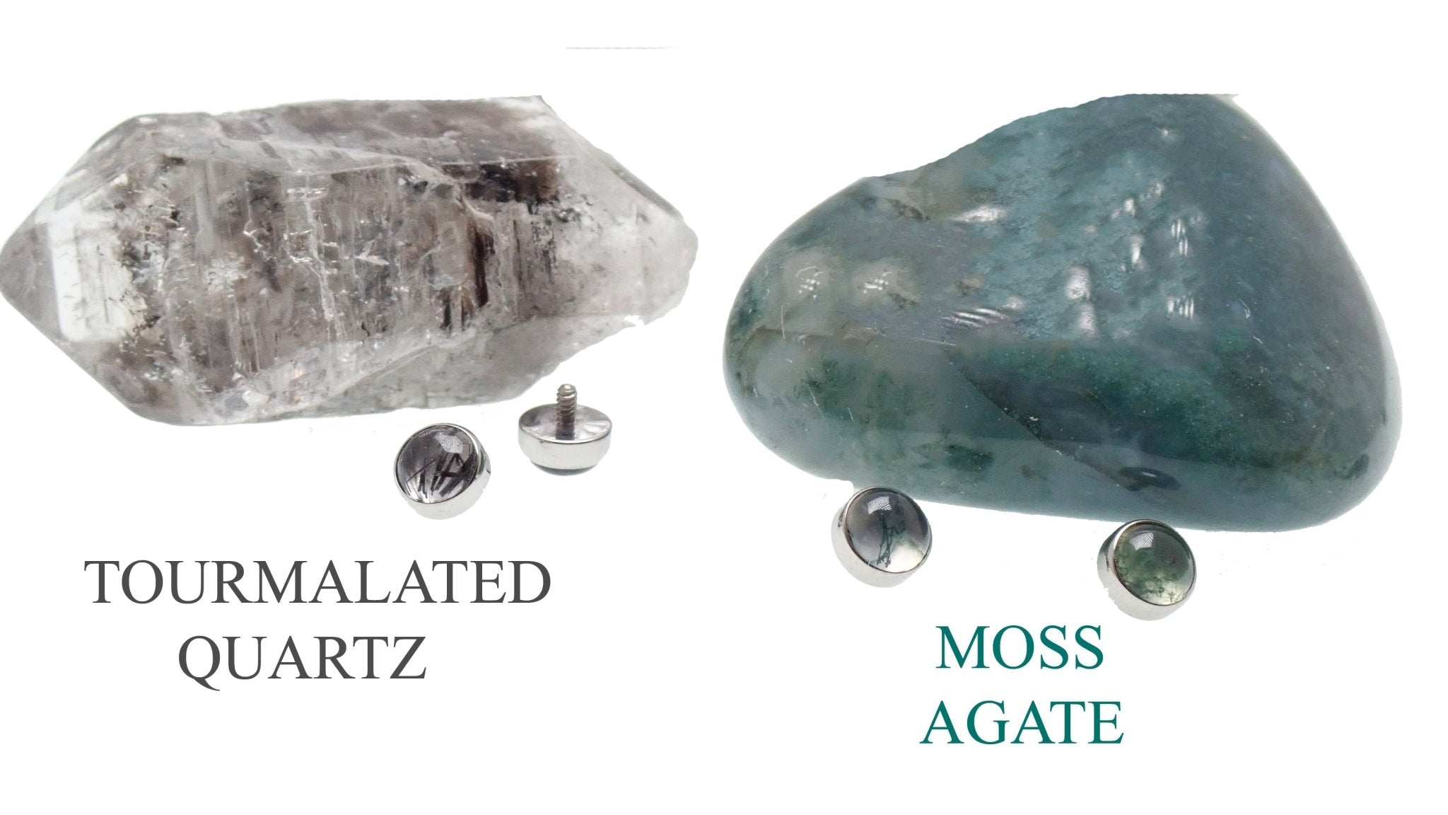 Natural Moss Agate stone attachment top for body jewelry, 0.9mm gauge by Body Clickers Body Jewelry.