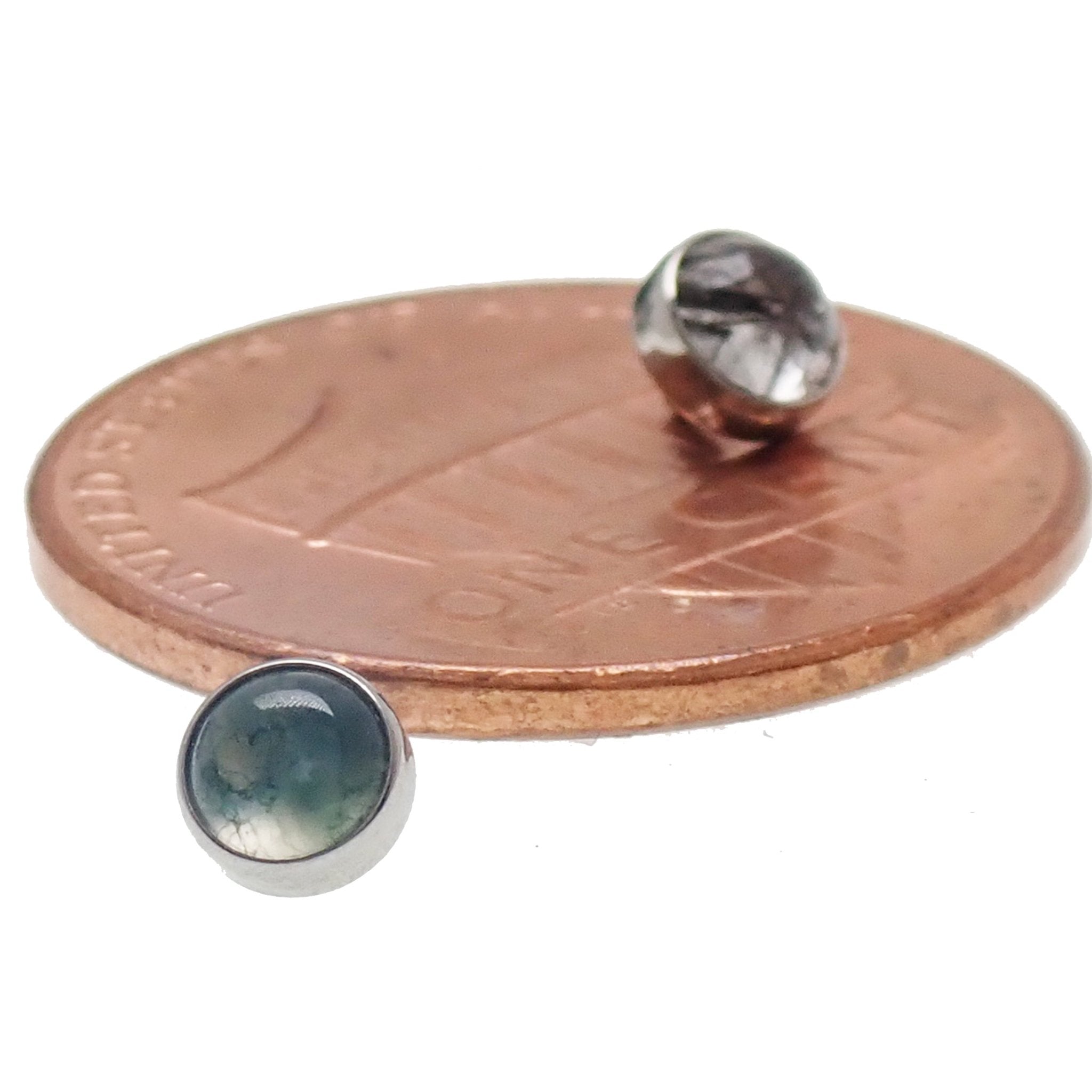 Natural moss agate stone attachment top for body jewelry, 0.9mm gauge, by Body Clickers Body Jewelry.