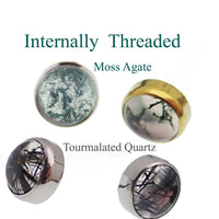 Natural moss agate stone attachment top for body jewelry, 0.9mm gauge by Body Clickers Body Jewelry, showcasing polished gemstone.