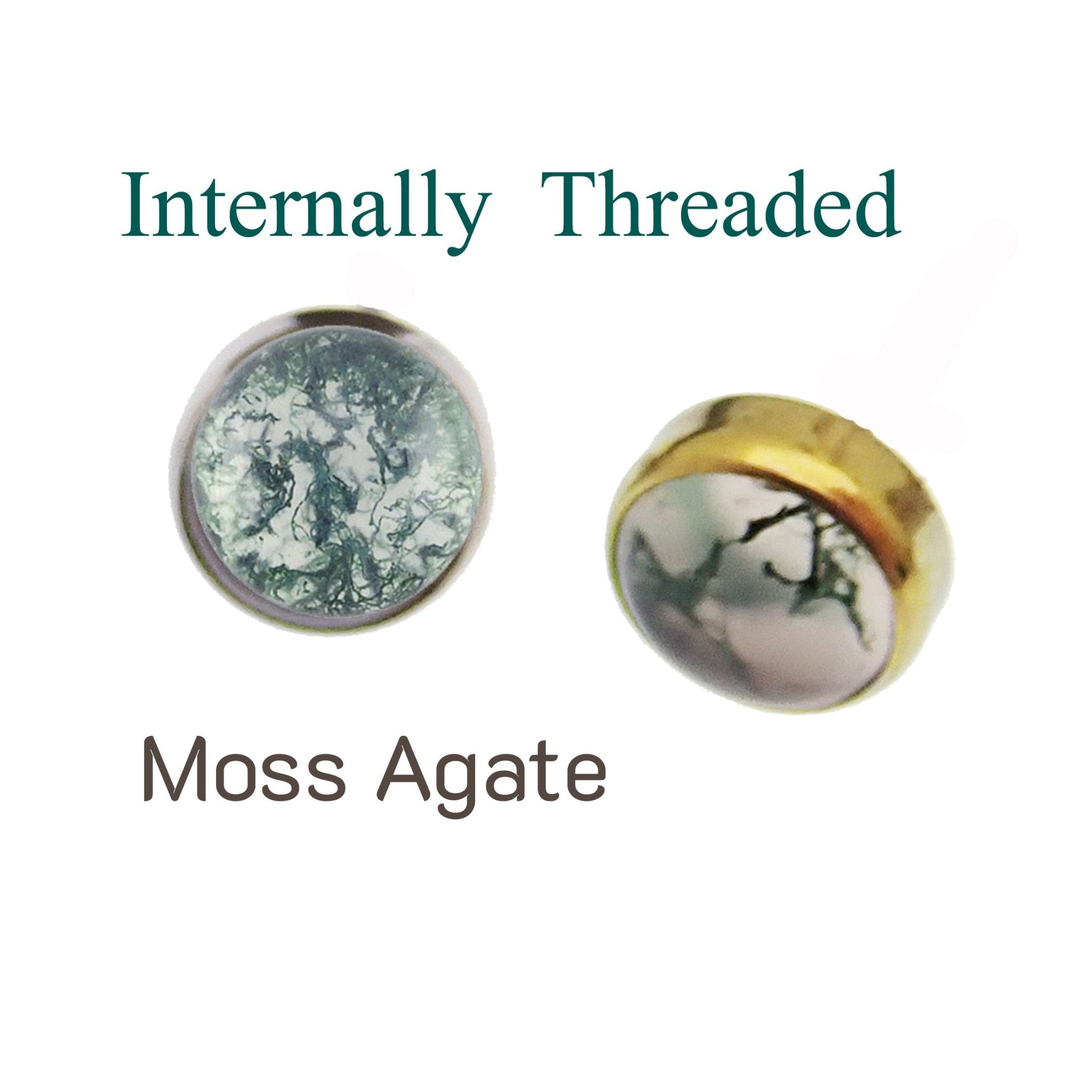 Moss agate natural stone attachment top for body jewelry, 0.9mm, from Body Clickers Body Jewelry.