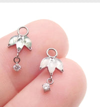 Titanium implant charm with moss agate or moonstone, designed for 12g body jewelry, by Body Clickers Body Jewelry.