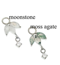 Titanium implant charm with Moss Agate or Moonstone, fits 12g body jewelry, by Body Clickers Body Jewelry.