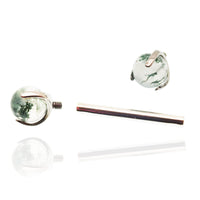Moss Agate 16g nipple barbell piercing by Body Clickers Body Jewelry with 10mm gemstone and stainless steel bar for nipple jewelry.