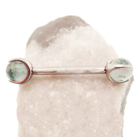 Moss Agate nipple barbell piercing in 14g, 12g with 10mm length and 3/8 inch, 5mm ball by Body Clickers Body Jewelry