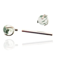 Moss agate nipple barbell piercing by Body Clickers Body Jewelry, 14g and 12g, 10mm length with 3.8mm and 5mm moss agate stones.