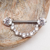 Titanium CZ shield nipple barbell by Body Clickers Body Jewelry with push-fit ends, available in 14mm and 16mm sizes.
