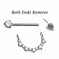 Titanium CZ shield nipple barbell by Body Clickers Body Jewelry, 14mm/16mm push-fit nipple jewelry with CZ ends.