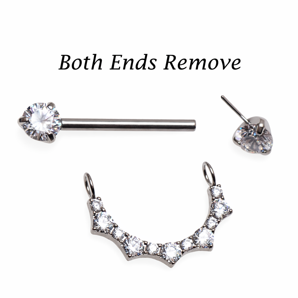 Titanium CZ shield nipple barbell by Body Clickers Body Jewelry, 14mm/16mm push-fit nipple jewelry with CZ ends.