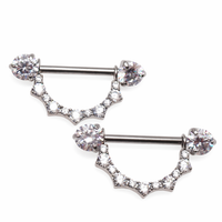 Body Clickers titanium CZ shield nipple barbell with push-fit ends, 14mm or 16mm, 12g jewelry for nipple piercing.