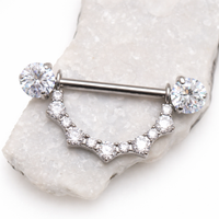 Implant titanium CZ shield nipple barbell with CZ ends, push-fit 14mm or 16mm, Body Clickers Body Jewelry nipple jewelry.