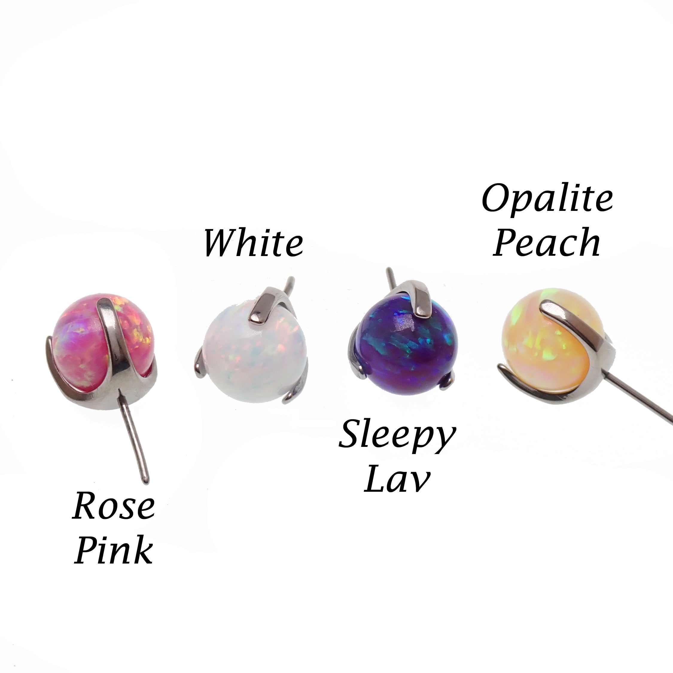 Body Clickers 5mm push fit threadless opal ball attachment for nipple jewelry, featuring a vibrant peacock blue and pink design.