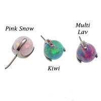 Body Clickers 5mm push fit threadless opal ball attachment for nipple jewelry, featuring a vibrant peacock blue and pink titanium design.