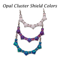 Titanium nipple jewelry with opal cluster shield and claw set ends, push fit 14mm, from Body Clickers Body Jewelry.