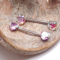 14G 14mm Heart Nipple Barbell by Body Clickers Body Jewelry, titanium with pink AB CZ stones, internally threaded nipple jewelry
