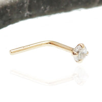 14K nose piercing stud with 2mm cubic zirconia from Body Clickers Body Jewelry, featuring a sleek nose stud design.