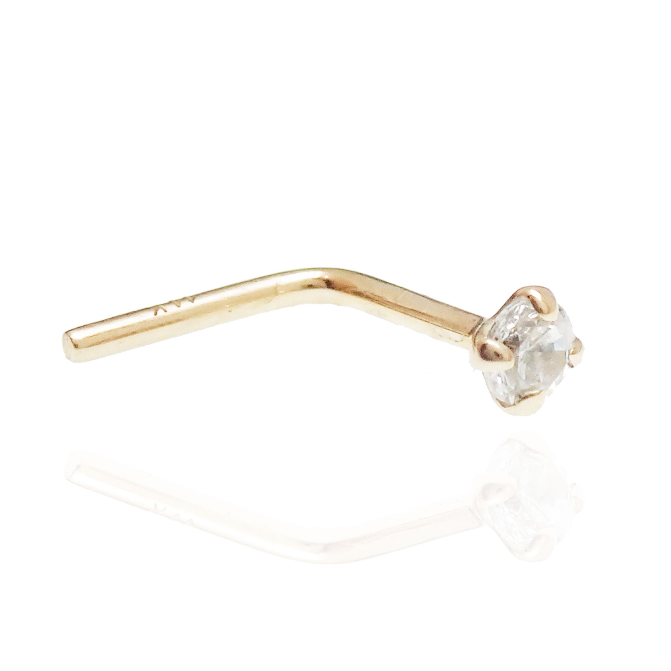 14K nose stud with a 2mm cubic zirconia stone, Body Clickers Body Jewelry nose piercing jewelry on a white background.