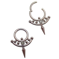 Onyx or Icy Jade Spike Titanium Clicker body jewelry in 14g and 16g with 8mm stones and spike design.