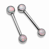Peacock blue Opal Push Fit Nipple Bars by Body Clickers, 14g and 16g body jewelry with 12mm length.