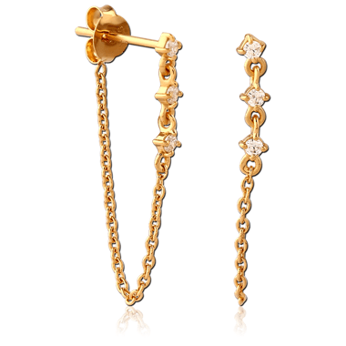 925 Sterling Silver earrings with chain wrap design by Body Clickers Body Jewelry, featuring gold-toned finish and intricate detailing.