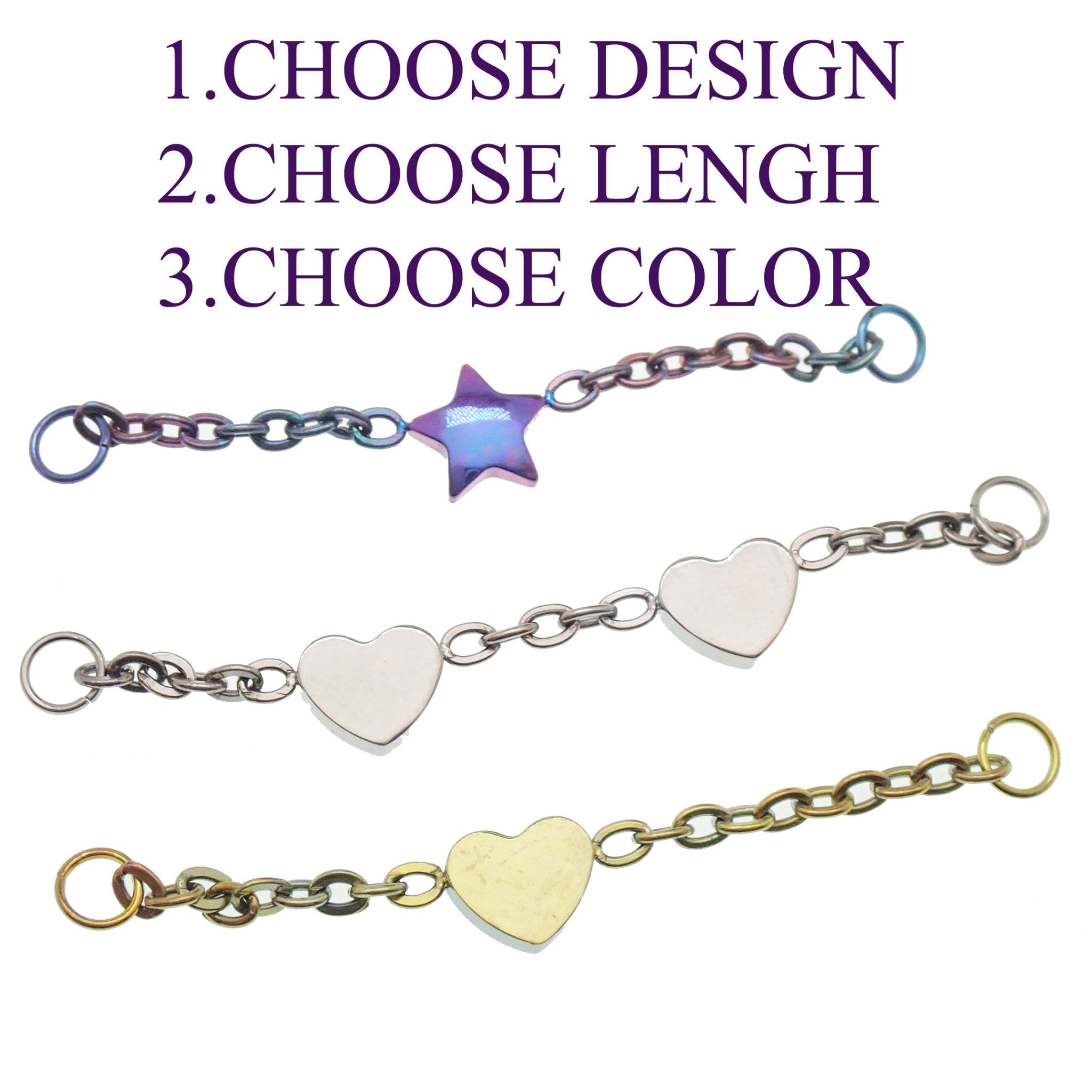 Titanium chain body jewelry by Body Clickers, 30mm heart-shaped link for various piercings, made of durable titanium.