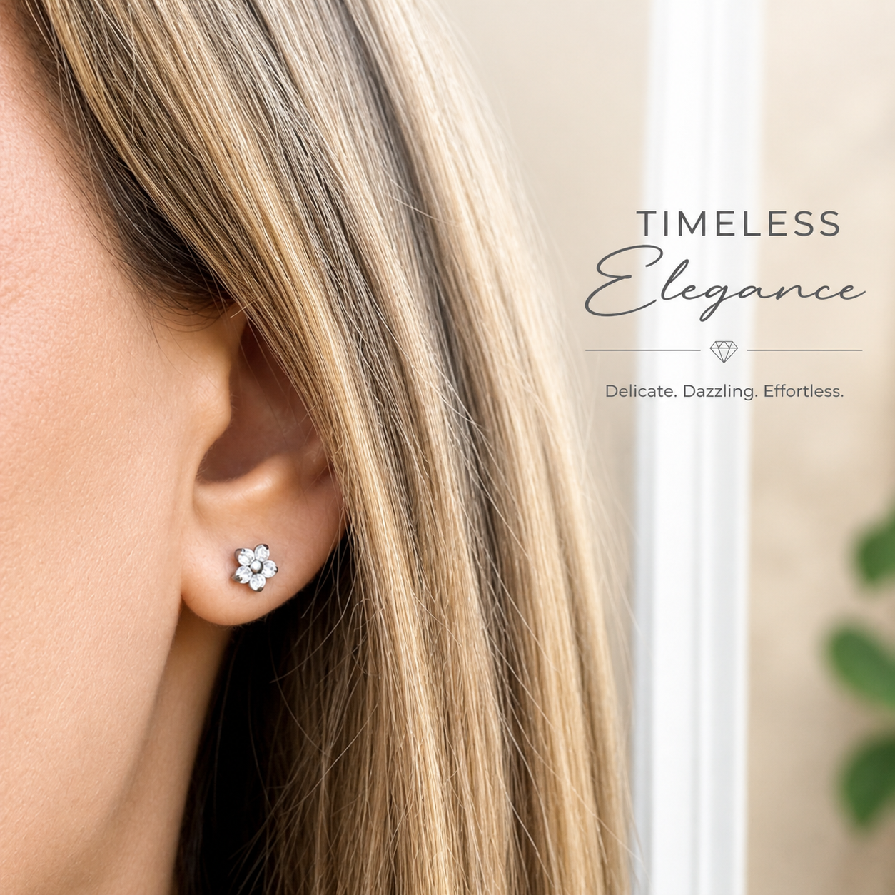 Pair of Body Clickers implant titanium clear CZ flower earrings in pink, 20g body jewelry with stud design