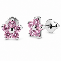 Pair of implant titanium pink CZ flower stud earrings from Body Clickers Body Jewelry, 20g, featuring colorful flower design.