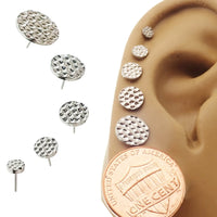 Titanium implant threadless disc with hammered finish and one top, Body Clickers Body Jewelry, 3mm size, for body piercing.