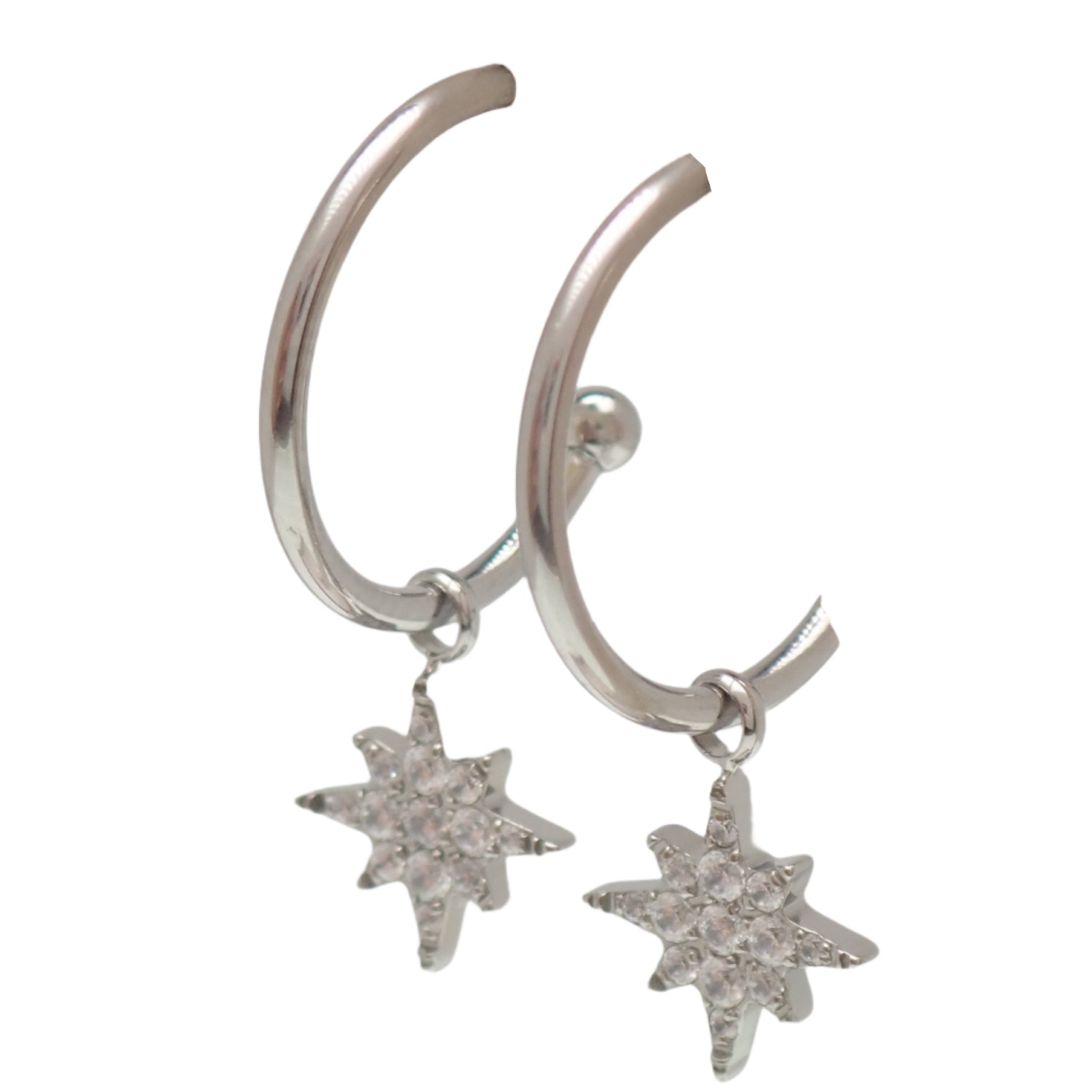 Titanium hoop earrings and charms by Body Clickers Body Jewelry, 20g, featuring sleek hoop design with decorative charms