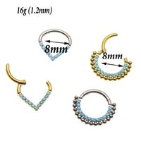 Turquoise 16g 8mm titanium clicker jewelry for septum or daith piercing by Body Clickers Body Jewelry.