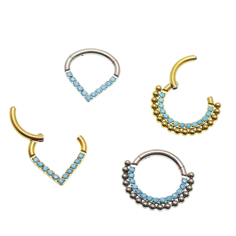 16g turquoise titanium clicker jewelry for septum and daith piercings, featuring 8mm diameter and sleek design by Body Clickers.