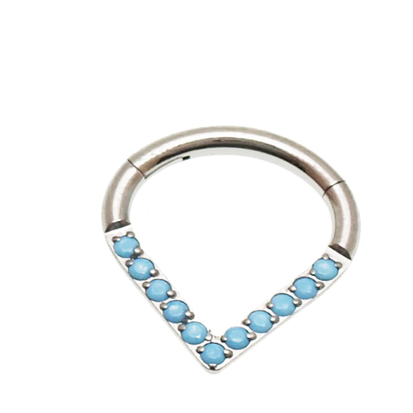 16g turquoise titanium clicker ring with 8mm diameter for septum or daith piercing by Body Clickers Body Jewelry.