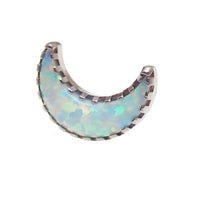 Body Clickers opal moon push fit flatback titanium body jewelry in 14g to 20g with white opal moon design and 6mm diameter.