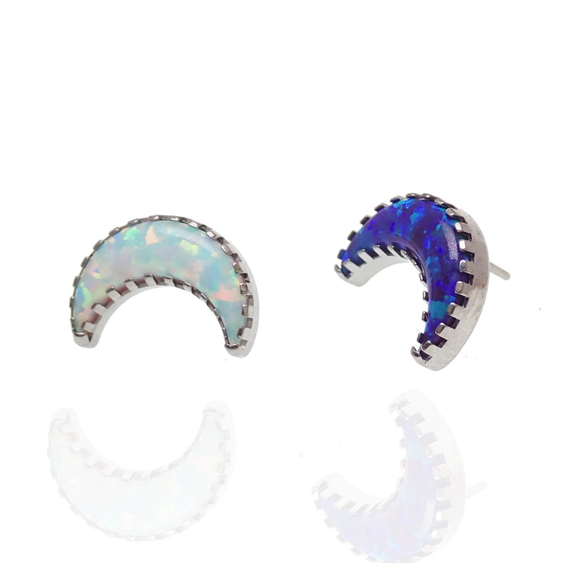 Body Clickers opal moon push fit body jewelry in titanium, available in 20g, 18g, 16g, and 14g with flatback design