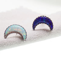 Opal Moon Push Fit Flatback Titanium Body Jewelry in 14g to 20g sizes, featuring a white opal moon design and flatback style.