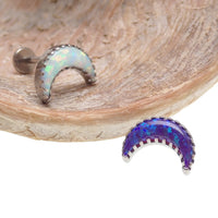 Body Clickers opal moon push fit flatback titanium body jewelry in 14g to 20g with white opal and 6mm size.