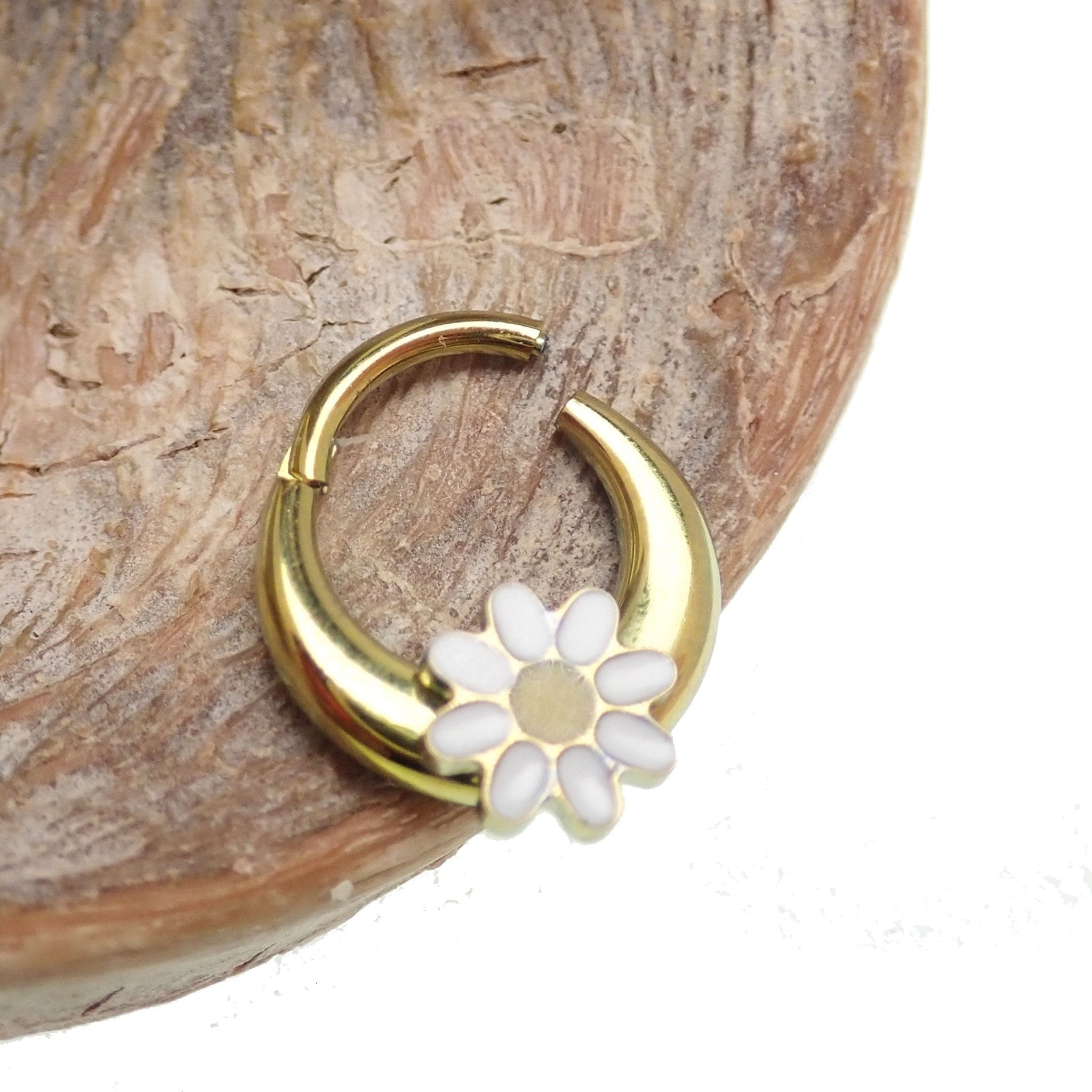 Gold Daisy Implant Titanium Septum Piercing clicker by Body Clickers, 16g, 8mm with 65V anodizing.