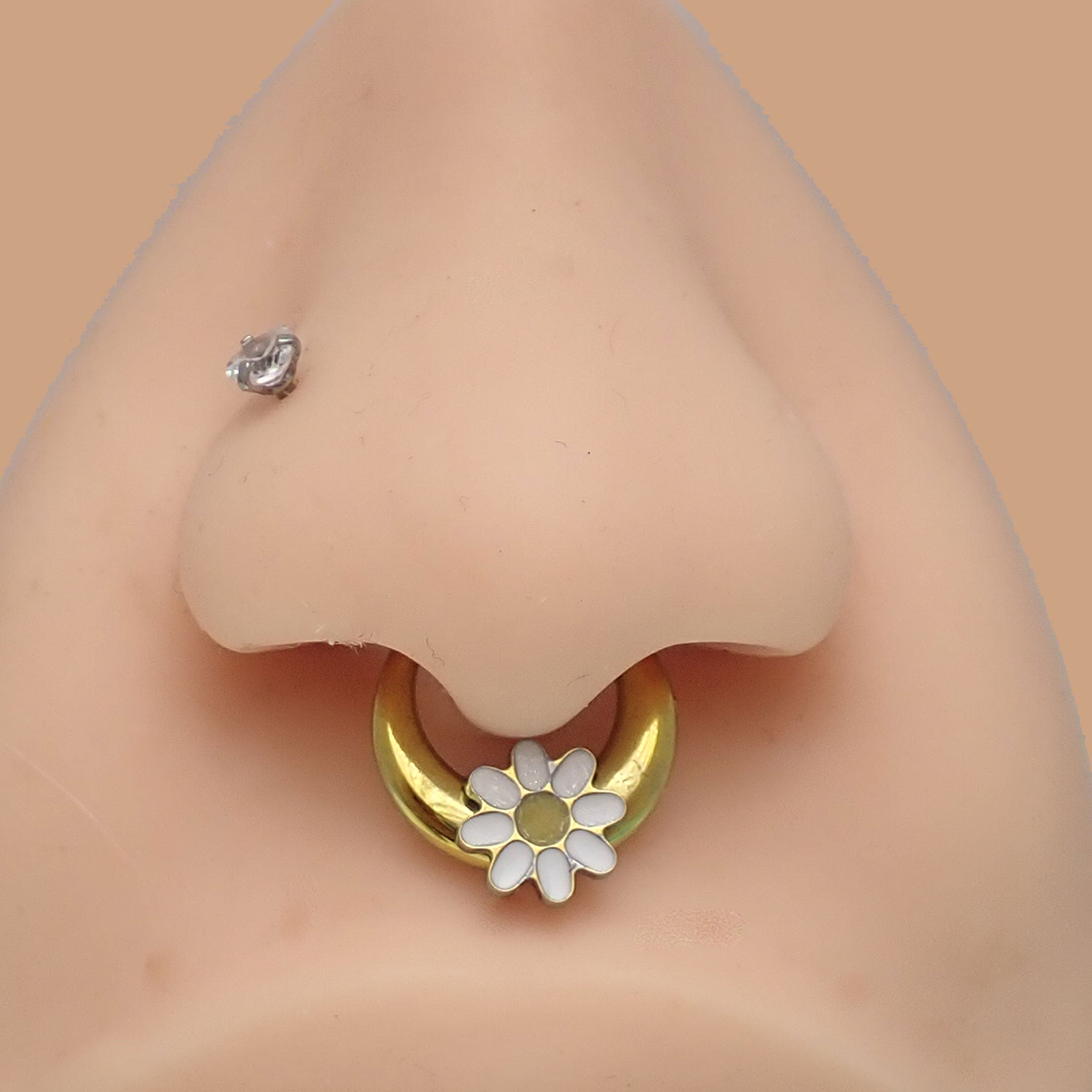 Gold Daisy Implant Titanium Septum Piercing clicker by Body Clickers, 16g with 8mm diameter, anodized for vibrant finish