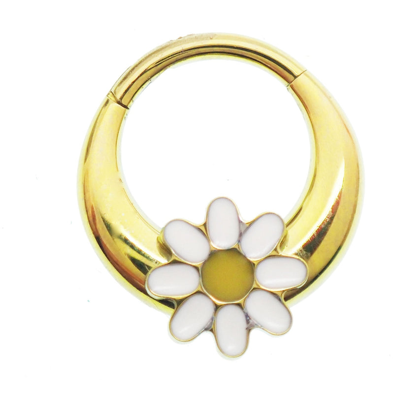 Gold Daisy Implant Titanium Septum Piercing clicker by Body Clickers, 16g with 8mm diameter and anodized finish.