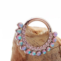 Titanium clicker earring with 8mm Bubblegum Opal and Pink CZ stones, 16g body jewelry from Body Clickers