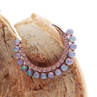 Body Clickers 16g titanium clicker with bubblegum opal and pink CZ stones, featuring an 8mm design for body jewelry.
