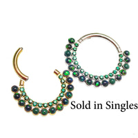 Galaxy Fire Opal and Emerald CZ titanium clicker earring, 16g, with sleek design and vibrant gemstone accents.