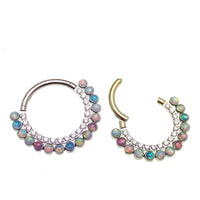 Pastel multi-color opal and CZ titanium clicker earring in 16g body jewelry with an 8mm diameter from Body Clickers.