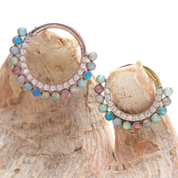 Pastel multi-color opal and CZ titanium clicker earring in 16g body jewelry by Body Clickers with 8mm diameter.
