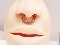 Red fire opal and CZ titanium clicker earring in 16g body jewelry with 8mm stones by Body Clickers.
