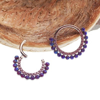 Titanium 16g Sleepy Lavender Opal and Amethyst CZ clicker body jewelry by Body Clickers, featuring colorful gemstone accents.