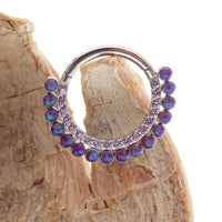 Sleepy Lavender Opal and Amethyst CZ titanium clicker for body piercing, 16g, from Body Clickers.